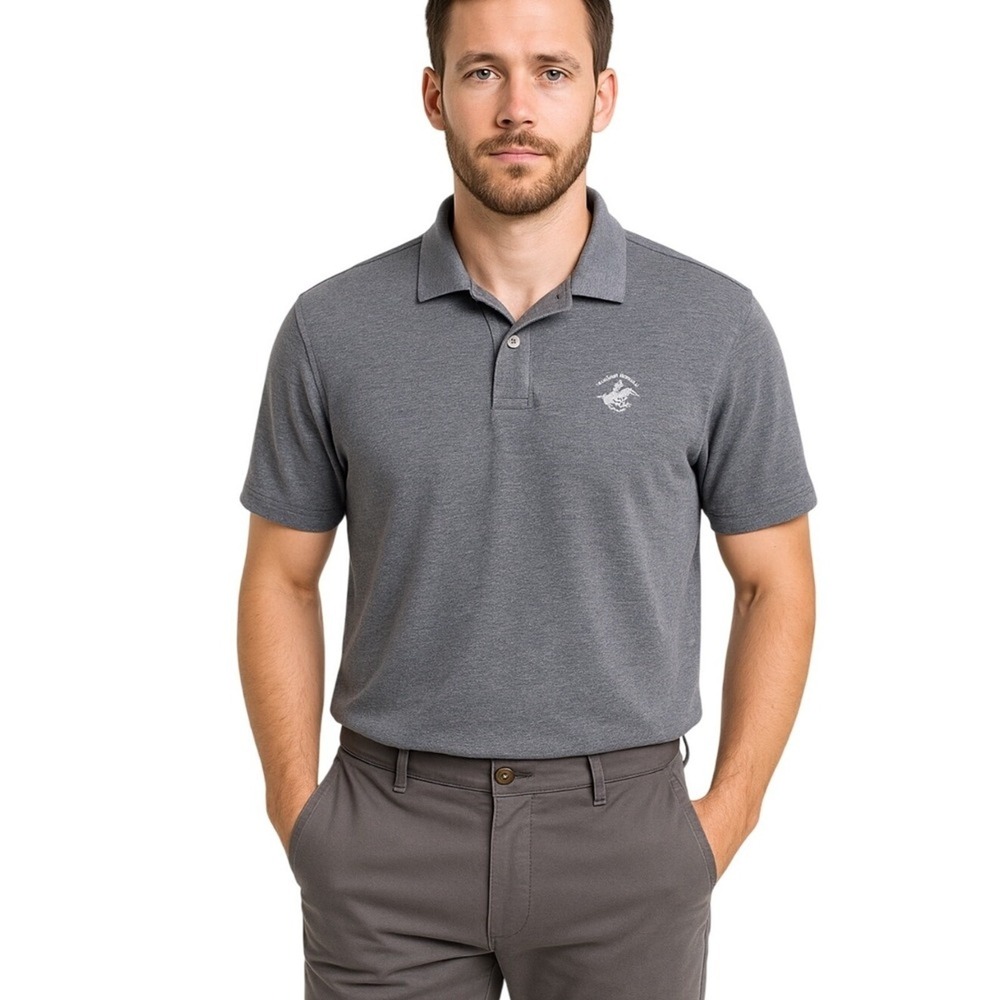 Beverly Hills Polo Club Mens Gray Heathered Short Sleeve Collared Polo Shirt L